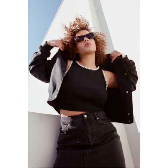 Black Linen Blend Bomber Jacket - Picture 4 of 7